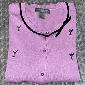 SML Design 3/4 Sleeve Button Down Sweater with Martini Glass Embroidered Design.